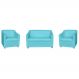 Kit 01 Namoradeira mais 02 Poltrona Decorativa Tilla Pés Cromados Suede Azul Turquesa - DS Estofados