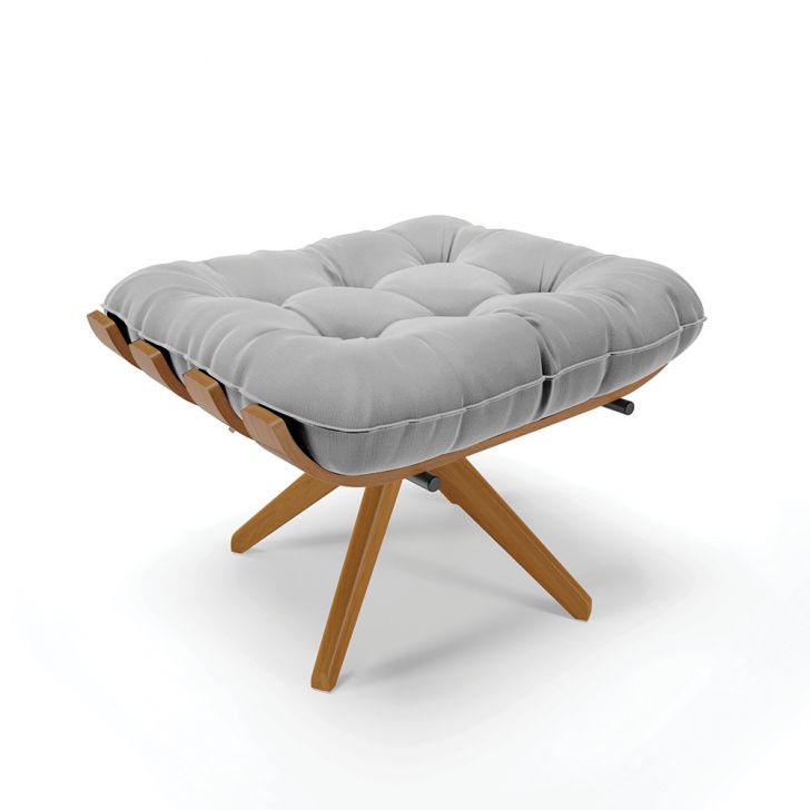 Puff Giratório Costela Suede Cinza Base de Madeira MA30 M11 - D'Rossi