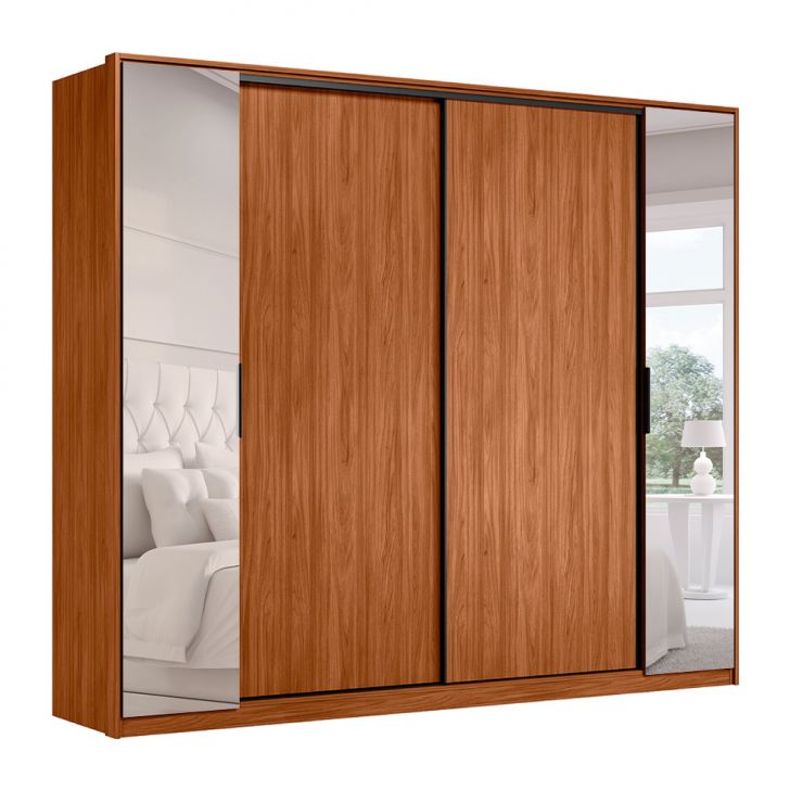 Guarda-roupa Casal Com Espelho Laredo 4 Portas 4 Gavetas Nogueira E Nude Prime