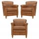 Kit 03 Poltronas Decorativas Sala de Estar Brunei Pés Madeira Couro Mel - Gran Belo