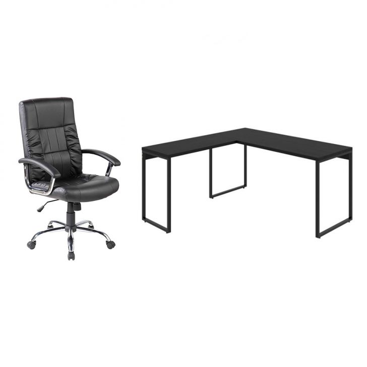 Conjunto de Mesa Kuadra II 150 cm com Cadeira de Escritório Presidente Giratória com Relax Office Plus Preta