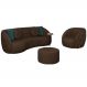 Conjunto Decorativo Sofá 288cm e Poltrona Clarke com Puff Round Pu Marrom G45 - Gran Belo