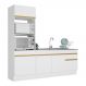 Armário de Cozinha Compacta 212cm com Rodapé Veneza Multimóveis V2113 Branco/Dourado