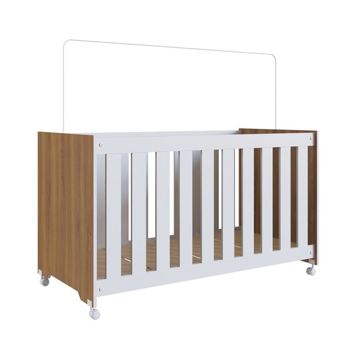 Berço Aconchego com Rodízios Branco e Nogal