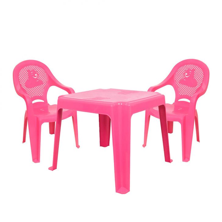 Conjunto de Mesa de Plástico com 2 Cadeiras Infantil Happy Rosa