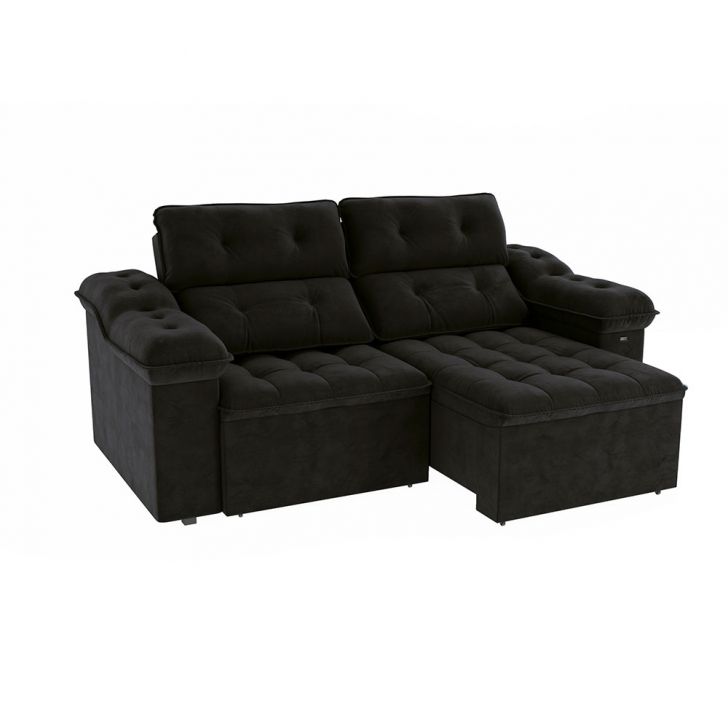 Image of Sofá 4 Lugares Retrátil E Reclinável Sierra Molas Veludo Preto 265 Cm PLA-KA161UP52OPVMOB