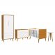 Dormitório Completo Infantil Theo 2 Portas, Cômoda 6 Gavetas, Berço e Mesa de Canto Branco/Savana com Pés Amadeirado - Reller Móveis