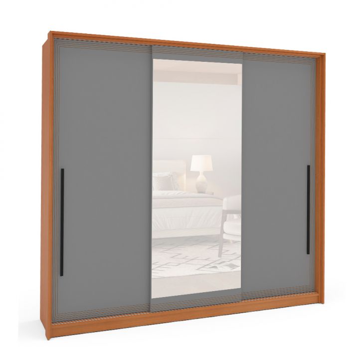 Image of Guarda-roupa Casal Com Espelho Valência 3 Portas 4 Gavetas Freijó E Cinza PLA-MO895CL52OSLMOB