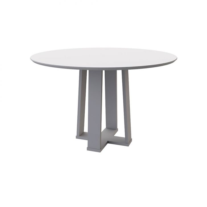 Mesa de Jantar Redonda com Tampo de Vidro Isabela Off White 117 cm