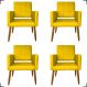 Kit 4 Poltronas Decorativas Para Sala, Manicure, Quarto Isa Suede Amarelo Pé Castanho - Clique E Decore