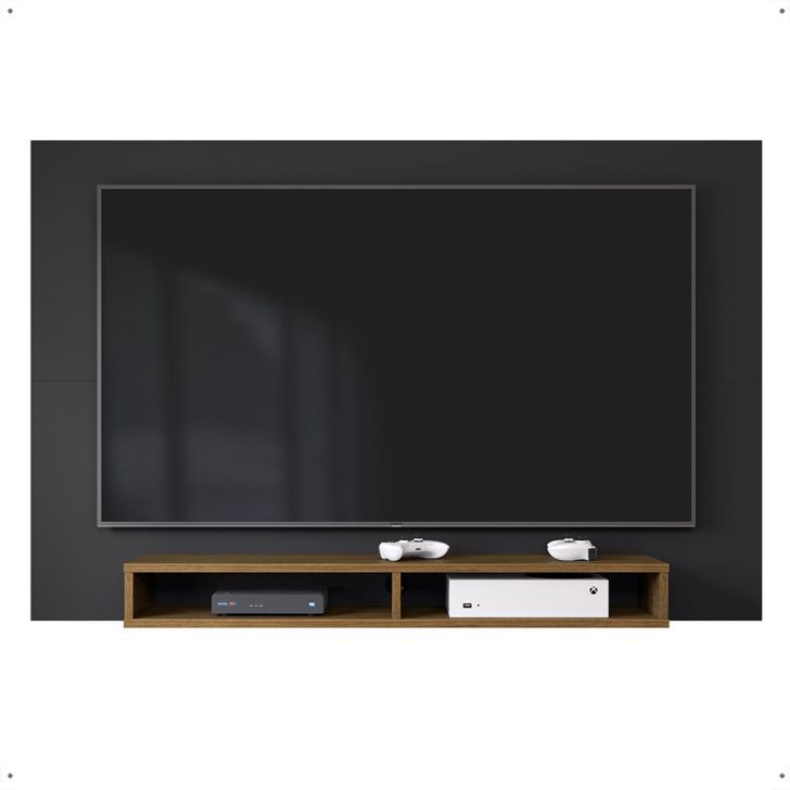 Estante Painel Home Suspenso TV Smart 42 Polegadas Nicho Eletrônico Sala Quarto Pequeno Decoração Retrô Manhattan - Preto/Jequitibá - RPM