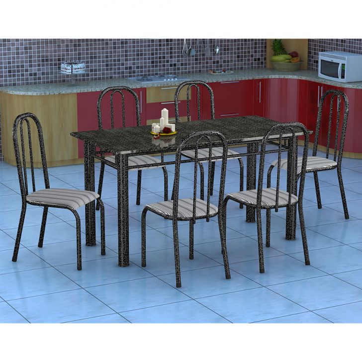 Conjunto De Mesa Granada Com 6 Cadeiras Madri Preto Listrado Gr