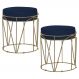 Kit 2 Puffs Decorativo Sala de Estar Base Gold Chloe Veludo Azul G41 - Gran Belo