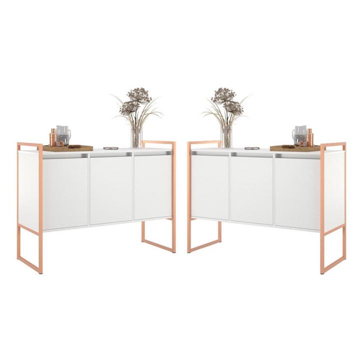 Buffet 3 Portas Rouxe Branco Cobre Conjunto 2 Unidades