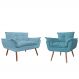Combo Namoradeira Sofá 02 lugares mais 01 Poltrona decorativa Opalla Pés Palito Azul Turquesa - DS Estofados