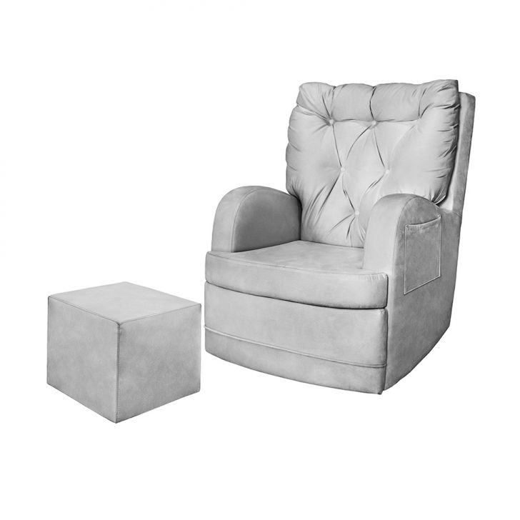Poltrona para Amamentação Balanço com Puff Ludmila Veludo Cinza