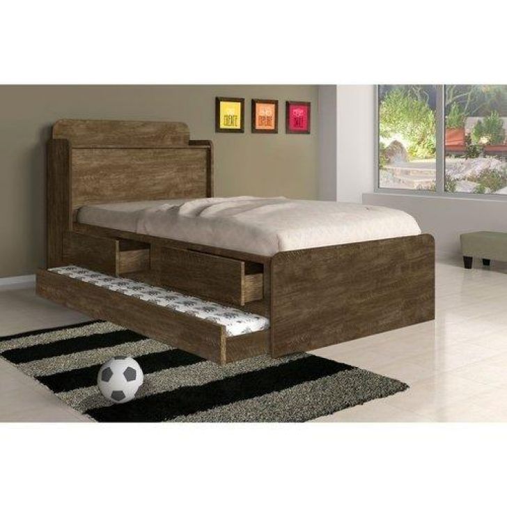 Cama Tamires Solteiro 0,88Cm Com Auxiliar Castanho - Cambel