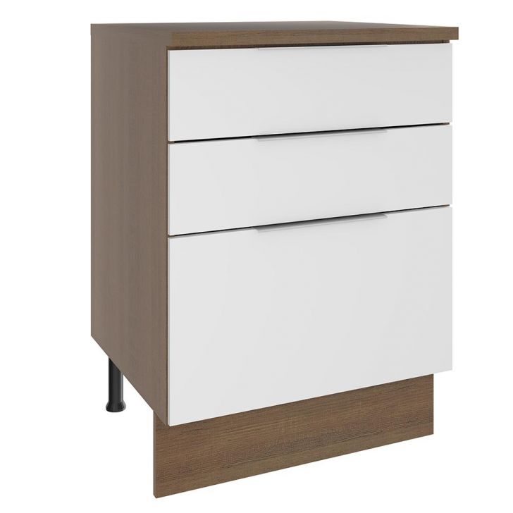 Balcão Madesa Stella 60 cm 3 Gavetas - Rustic/Branco