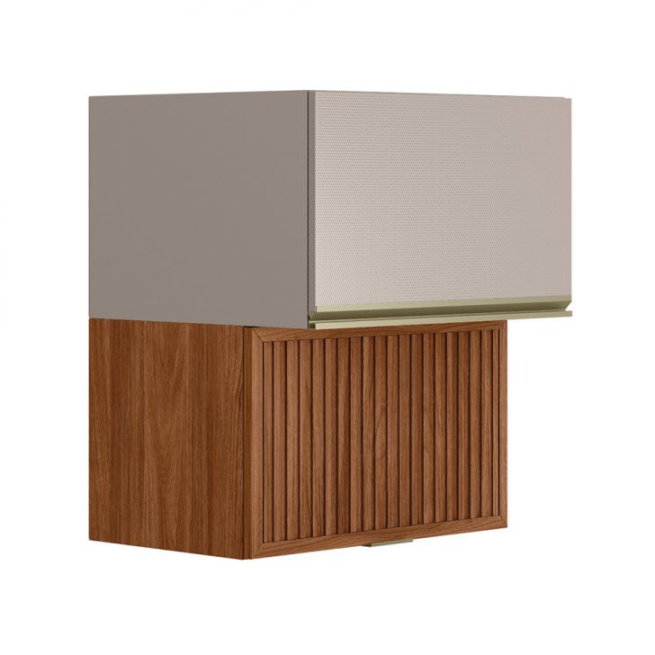 Armário Aéreo Ripado Proença 2 Portas Bege e Nogueira 60 cm