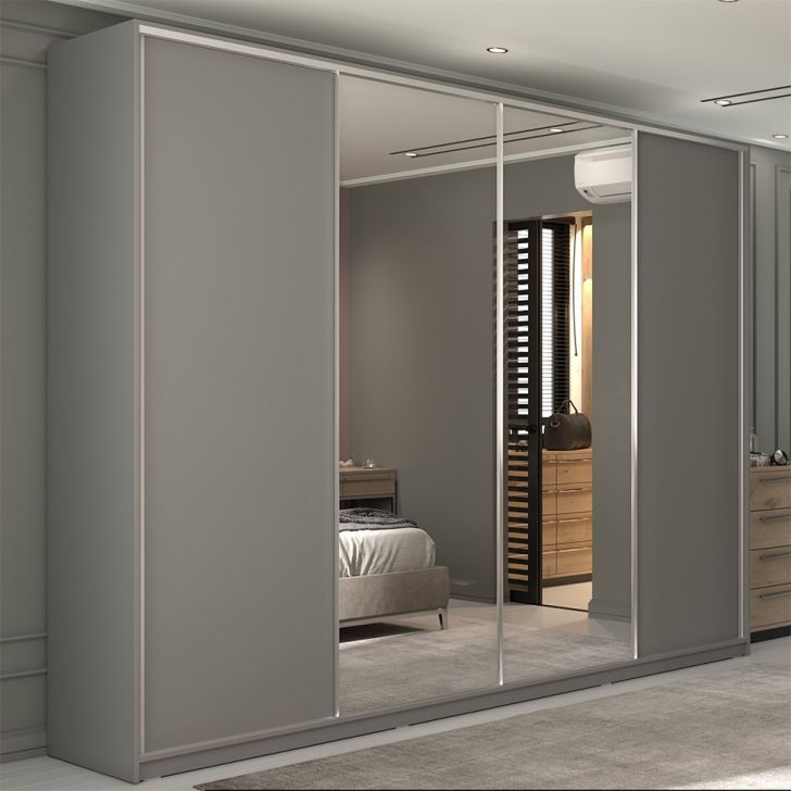 Image of Guarda-roupa Casal Com 2 Espelhos Zermatt 100% Mdf 4 Portas 6 Gavetas Cinza PLA-MO895CL52UVFMOB