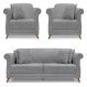 Kit 2 Poltronas e Sofá Living 2 Lugares 1,80m Vênus Linho Grafite Pés Castanho - Pallazio
