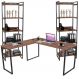 Kit Mesa Para Escritório Industrial em L com 2 Estantes com 5 Prateleiras Form C01 Nogal - Lyam Decor