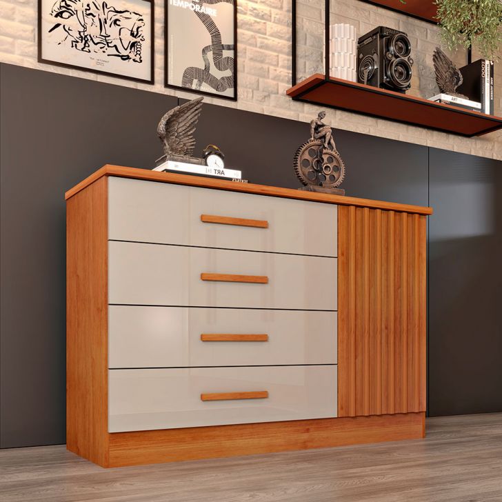 Cômoda Hera 1 Porta 4 Gavetas Cinamomo e Off white