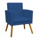 Kit 2 Poltronas Decorativas E Confortáveis Nina Com Base Suede Azul Marinho Pé Castanho - Clique E Decore