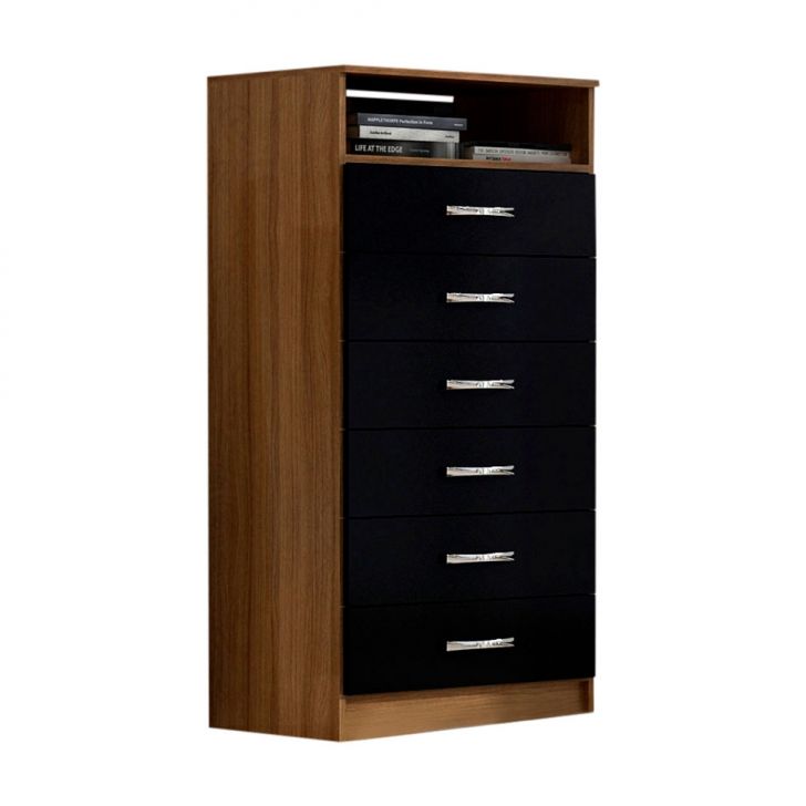 Cômoda Gaia 6 Gavetas Imbuia e Preto Evidência