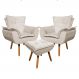 Kit 2 Poltronas Decorativas Pés Palito com Puff Opla Suede Bege - Ibiza
