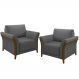 Kit 02 Poltronas Para Sala De Estar Decorativas Base Fixa Stefan M03 Linho Chumbo - Lyam Decor