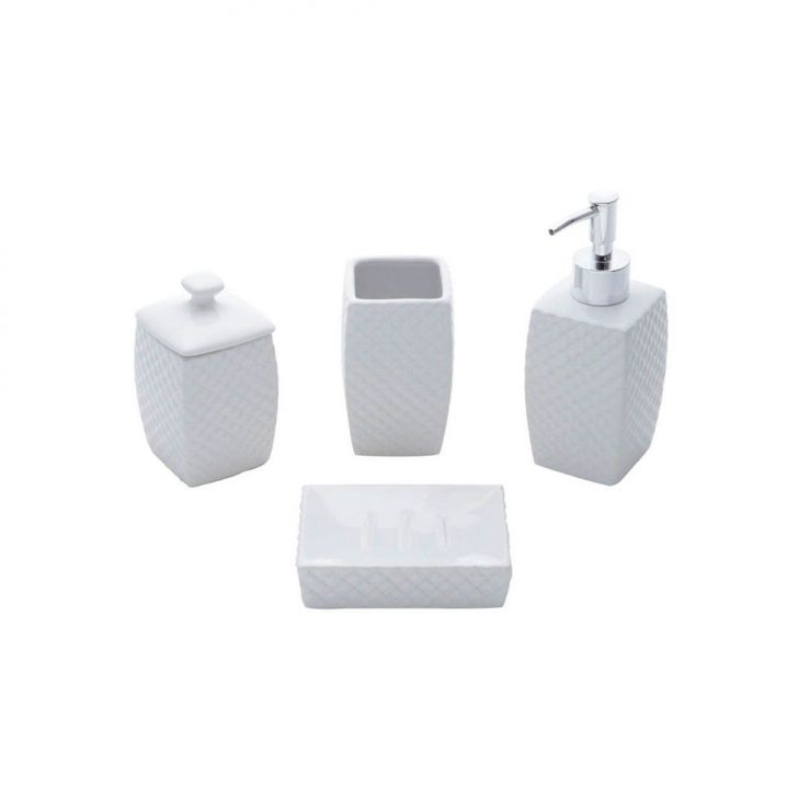 Kit Banheiro Com 4 Peças Moonstone Branco 17x5,5x8,1 Cm