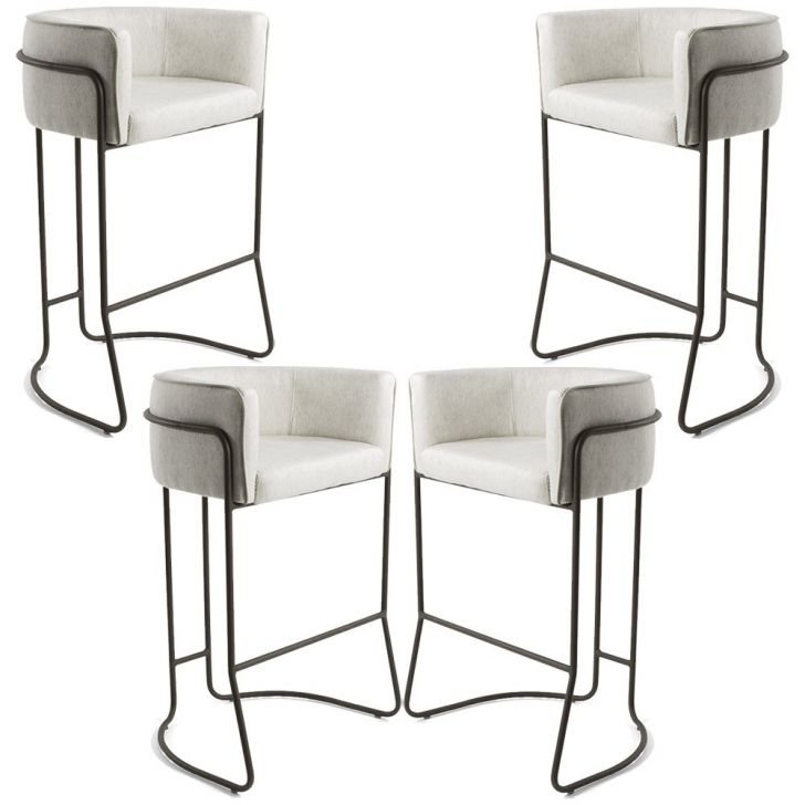 Kit 04 Banquetas Decorativa Fixa Base de Aço Choco Betina D02 Linho Creme A-48 - Lyam Decor