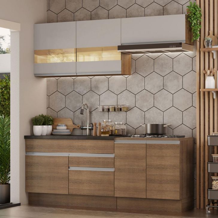 Armário de Cozinha Completa 200cm Rustic/Crema Glamy Madesa 07