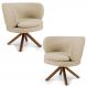 Kit 02 Poltronas Decorativas Melissa Base Giromad Giratória C-129 Linho Bege Escuro - Domi