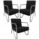 Kit 3 Poltronas Para Sala de Espera Recepção Em Suede Preto Com Braços Cromados Decorativa Confortável Até 120 Kg - PS