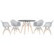 Mesa redonda Eames 100 cm preto + 4 cadeiras Eiffel DAW Cinza claro
