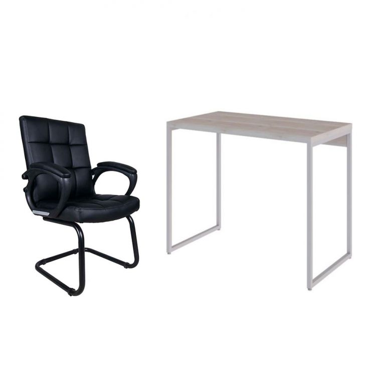 Conjunto de Mesa Studio Snow e Branca com Cadeira de Escritório Interlocutor Fixa Charles Preta