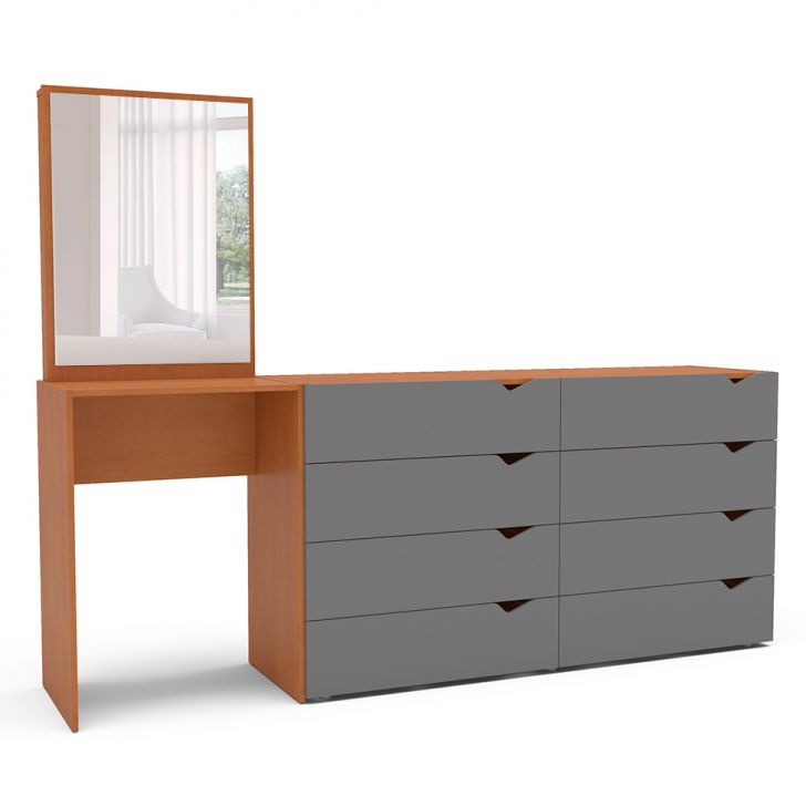 Cômoda com Espelho Porto 8 Gavetas Freijó e Cinza