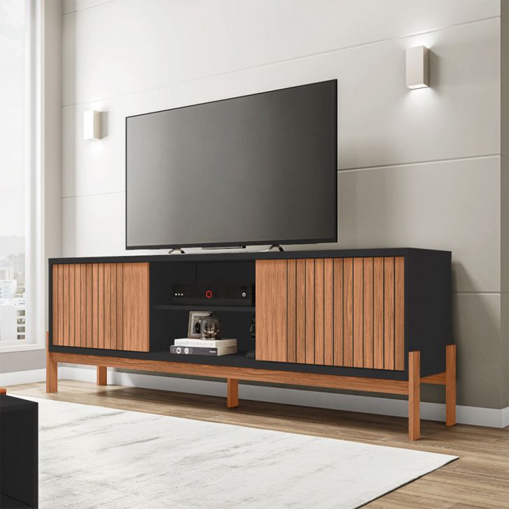 Rack para TV até 72 Polegadas Tannen 2 PT Preto e Freijó