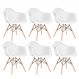 Kit 6 cadeiras Charles Eames Eiffel DAW com braços e pés de madeira clara Branco