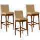 Kit 03 Banquetas Altas Para Cozinha Sala de Jantar Fixa Mila B04 Linho Bege Escuro - Lyam Decor