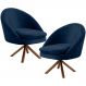 Kit 02 Poltronas Decorativa Base Giratória de Madeira Rafa D02 Veludo Azul Oxford B-304 - Lyam Decor