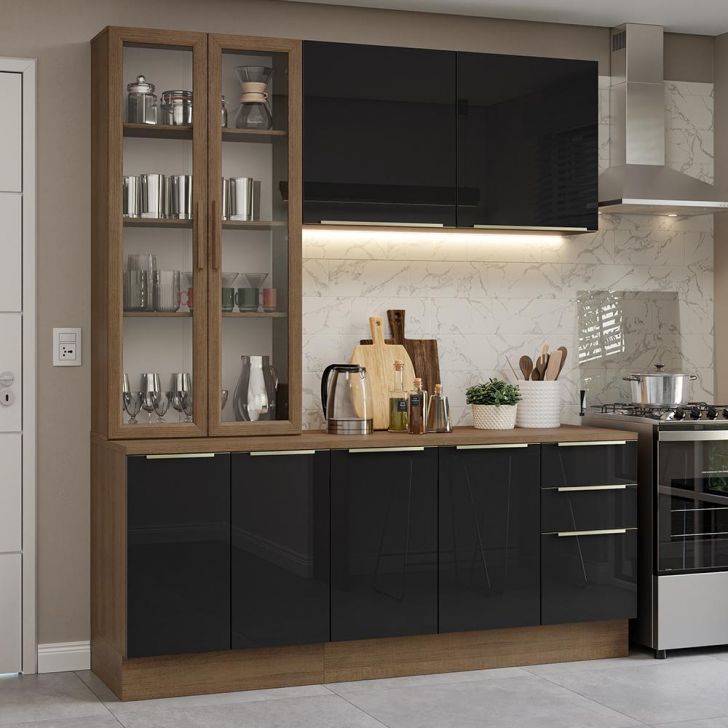 Armário de Cozinha Completa 190cm Rustic/Preto Lux Madesa 02
