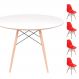 Conjunto Mesa Eames Eiffel DSW Redonda Branca 90cm + 4 Cadeiras Eames DSW - Vemelha