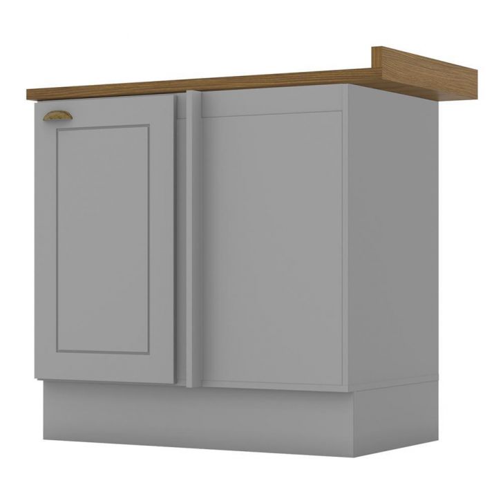 Balcão Canto Reto 1 Porta Americana Cinza com Tampo Nature - Móveis Henn