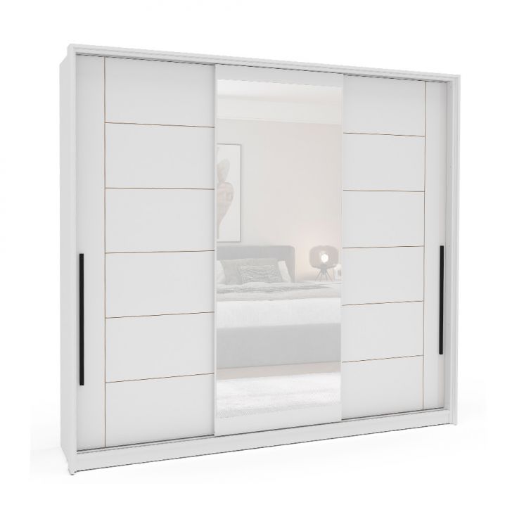 Image of Guarda-roupa Casal Com Espelho Lisboa 3 Portas 4 Gavetas Branco PLA-MO895CL42OSVMOB