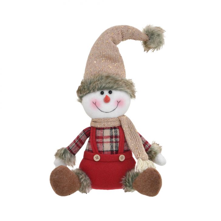 Enfeite Natalino Espressione Boneco de Neve Vermelho e Branco 38 cm