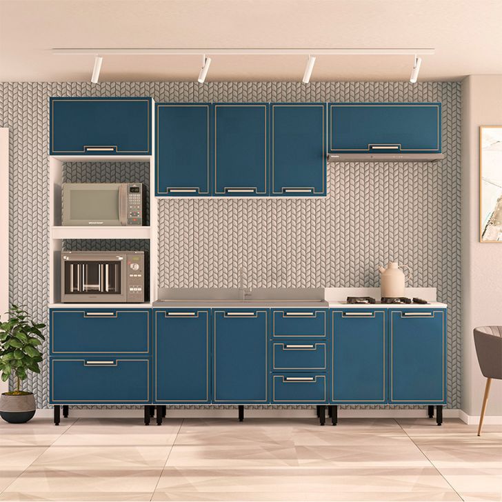Image of Cozinha Compacta Sem Tampo Amara 10 Portas 4 Gavetas Azul E Branca PLA-MO895CL42PQJMOB