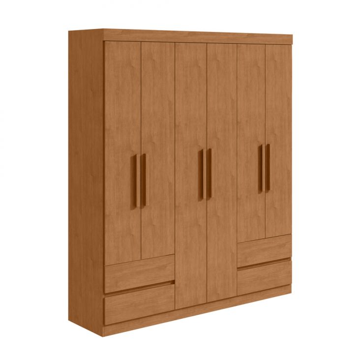 Guarda-roupa Casal Zeus Sem Pés 6 Portas 4 Gavetas Amêndoa